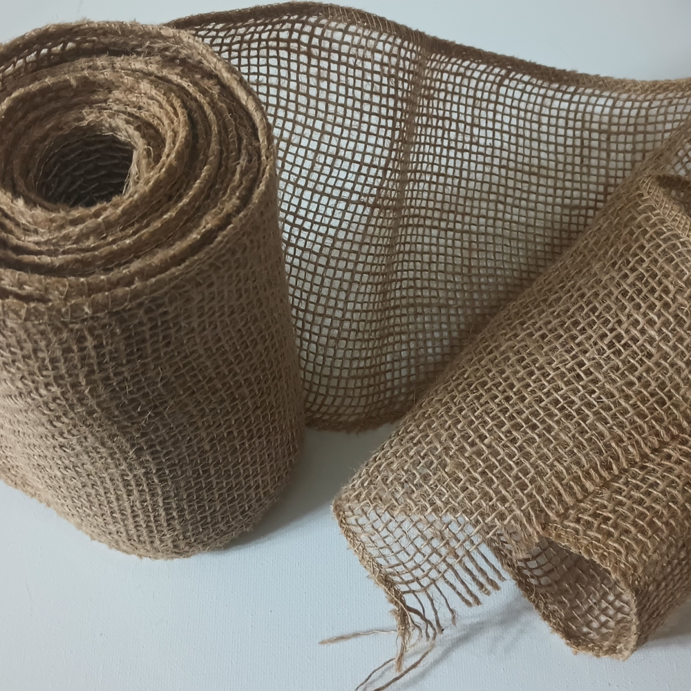 Natural Burlap Mesh Ribbon Roll - Rustic Brown